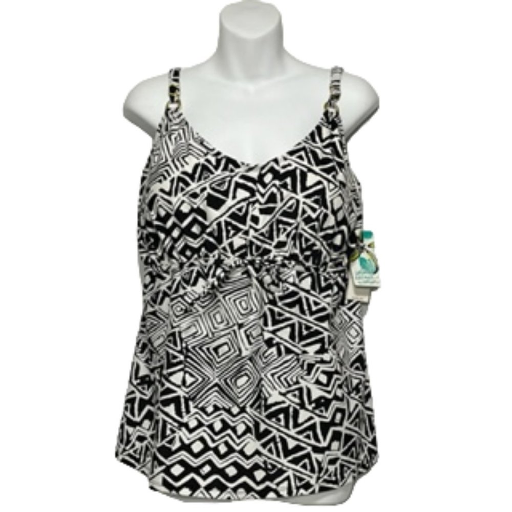 ISLAND ESCAPE WOMAN Black and White Tankini Top NWT